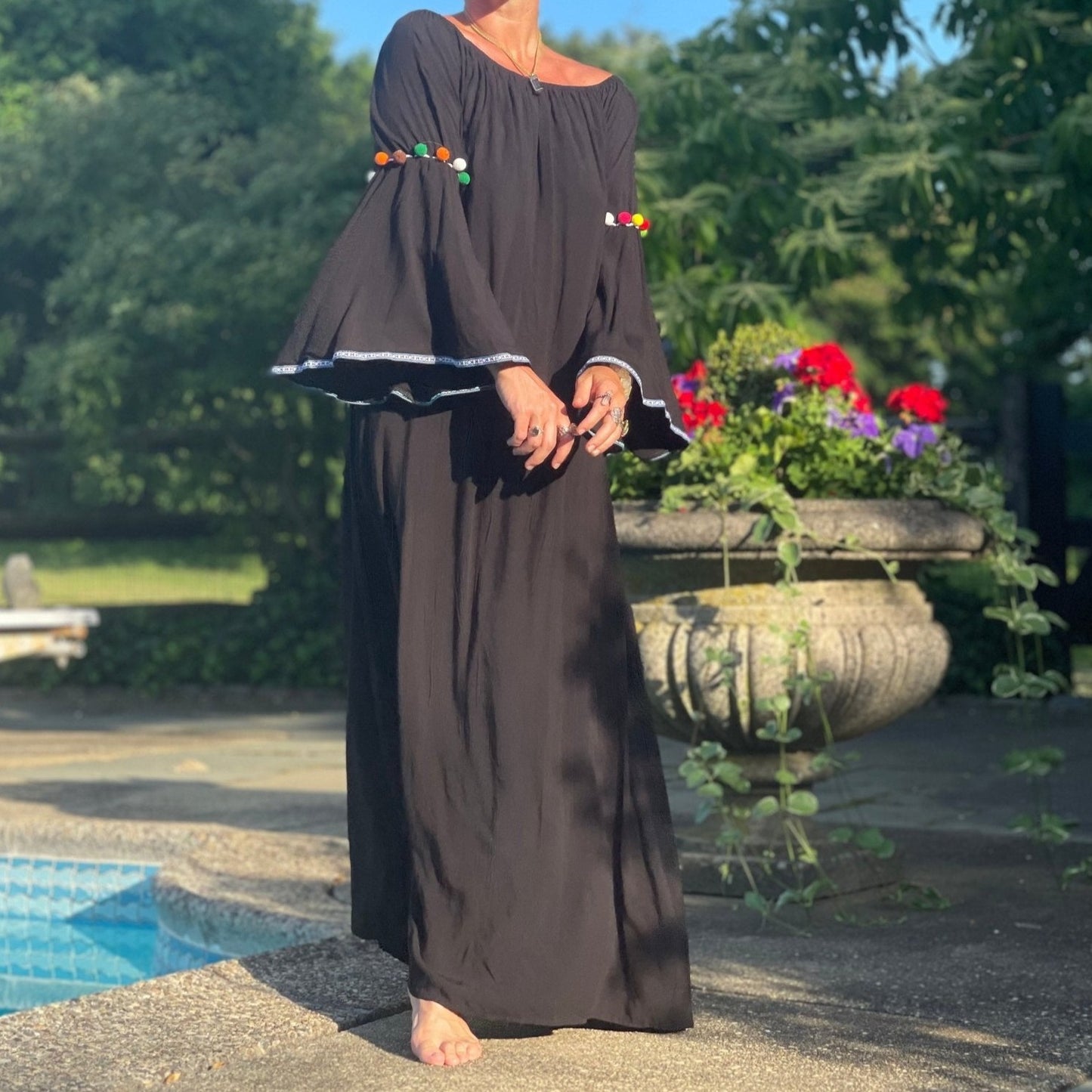 Black Bell Pom Pom Dress - Camaroha Sutra