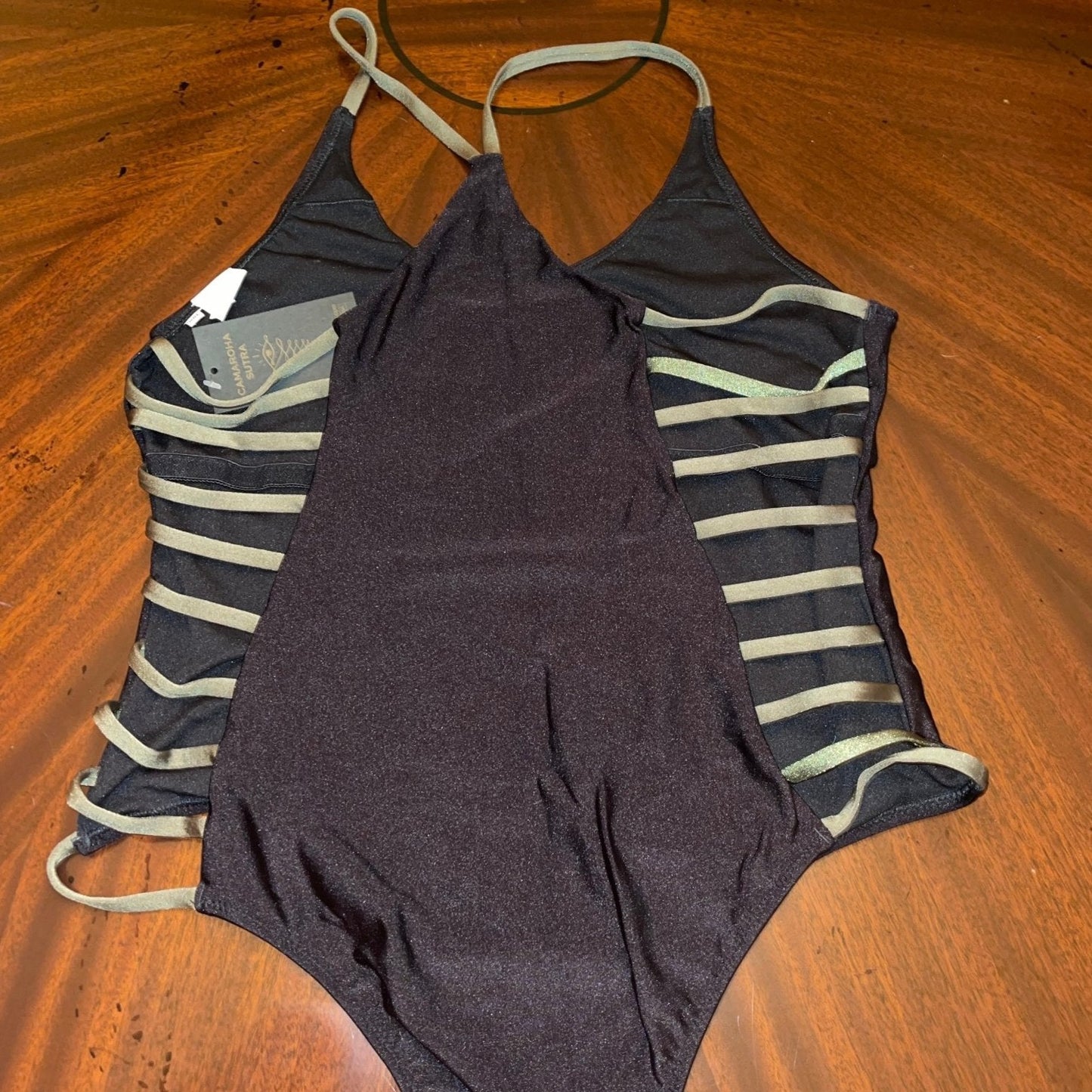 Black One Piece Green Strapped Swimsuit - Camaroha Sutra