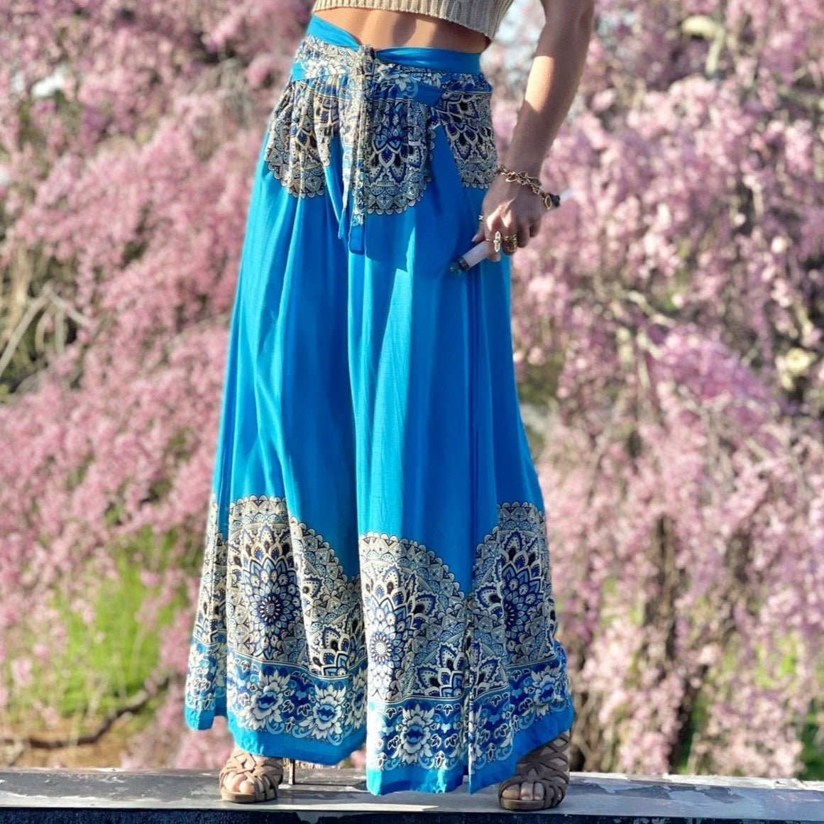 Blossom Goddess Blue Chakra Palazzo Pants - Camaroha Sutra