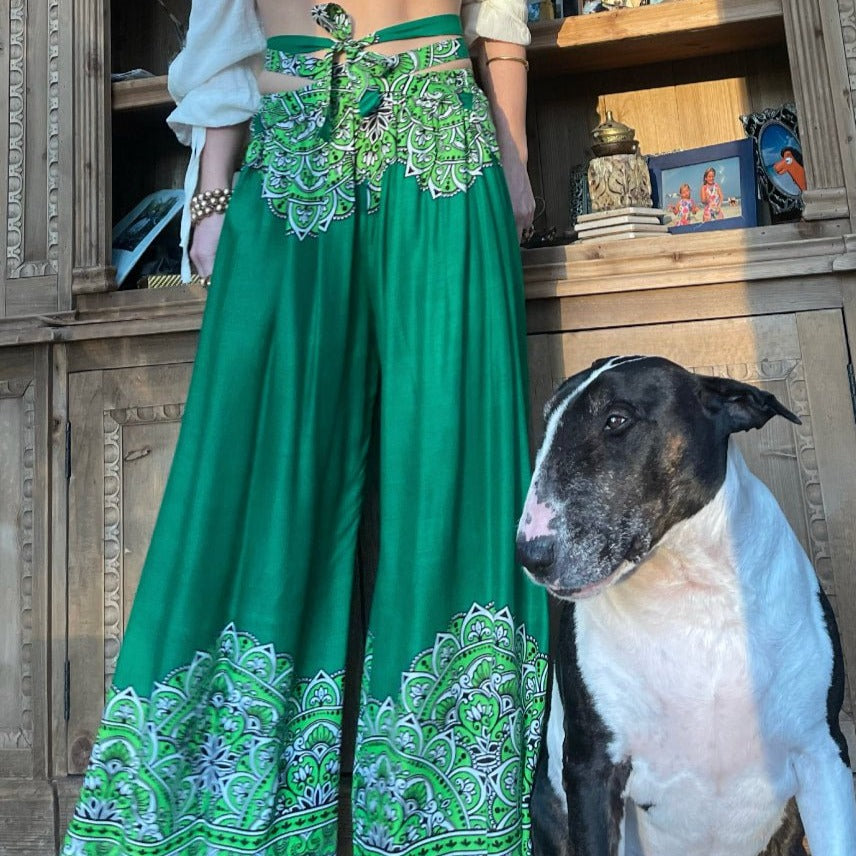 Blossom Goddess Green Mandala Palazzo Pants - Camaroha Sutra