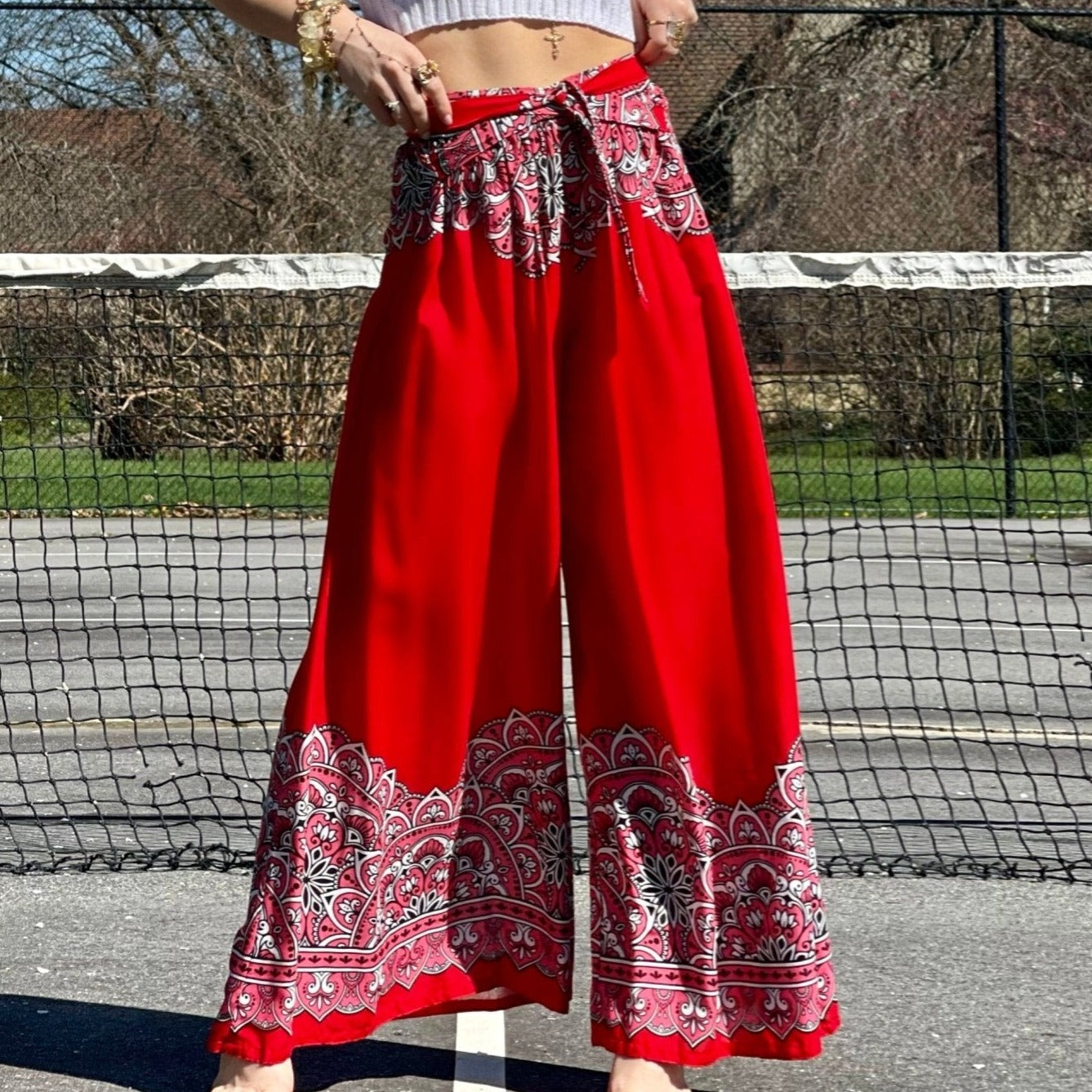 Blossom Goddess Red Mandala Palazzo Pants - Camaroha Sutra