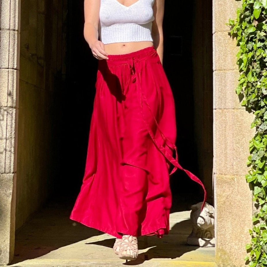 Blossom Goddess Red Palazzo Pants - Camaroha Sutra