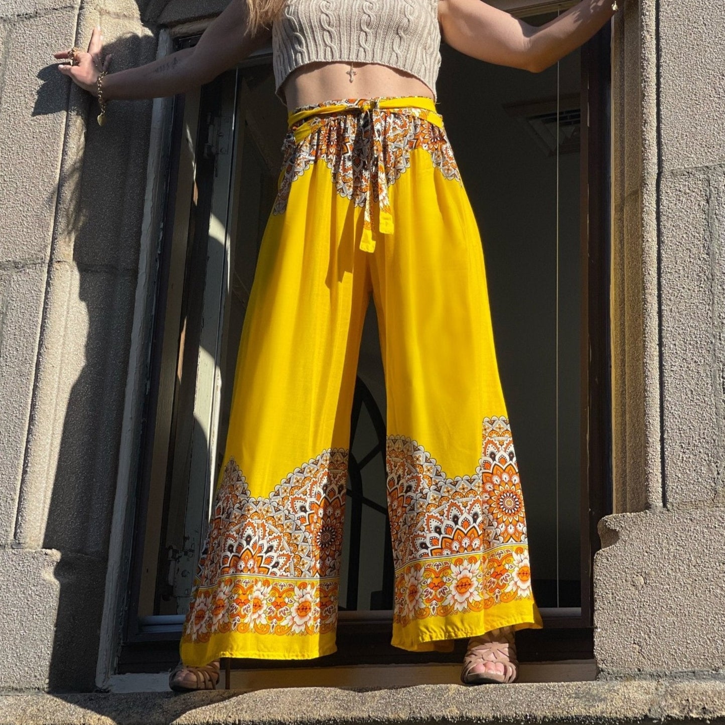 Blossom Goddess Yellow Chakra Palazzo Pants - Camaroha Sutra