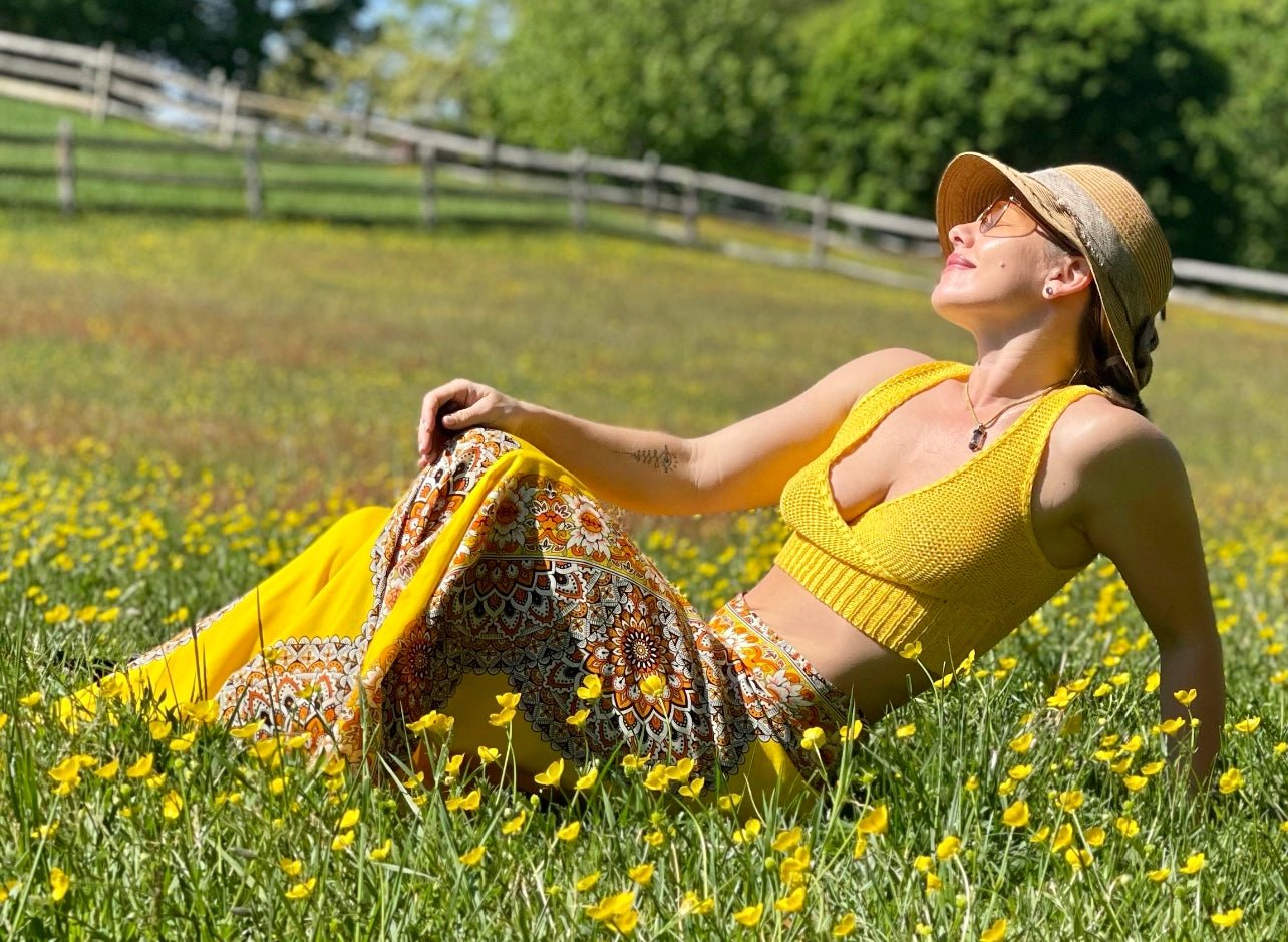 Butterfly Goddess Yellow Chakra Flowy Pants - Camaroha Sutra