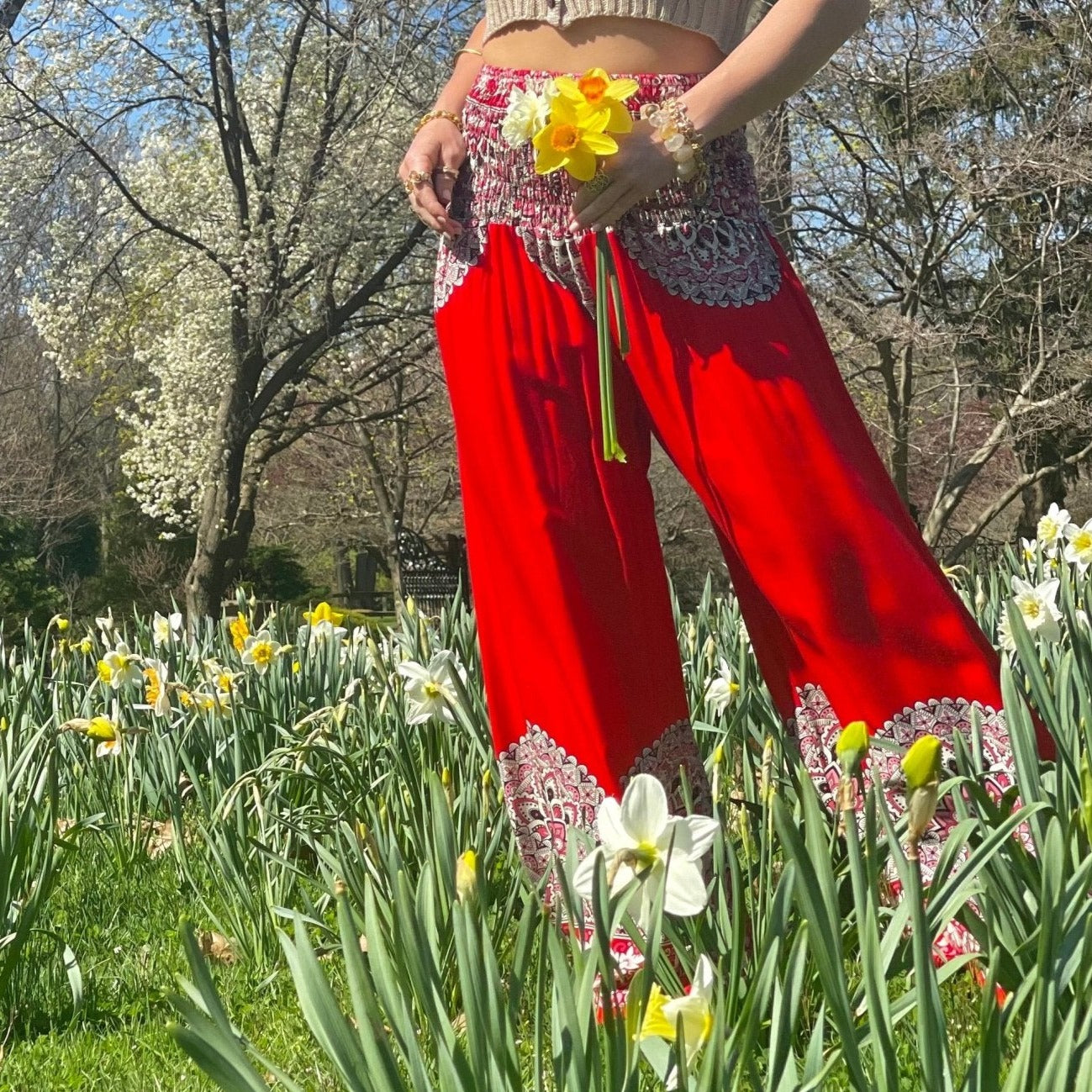 Calypso Goddess Red Chakra Wide Leg Pants - Camaroha Sutra