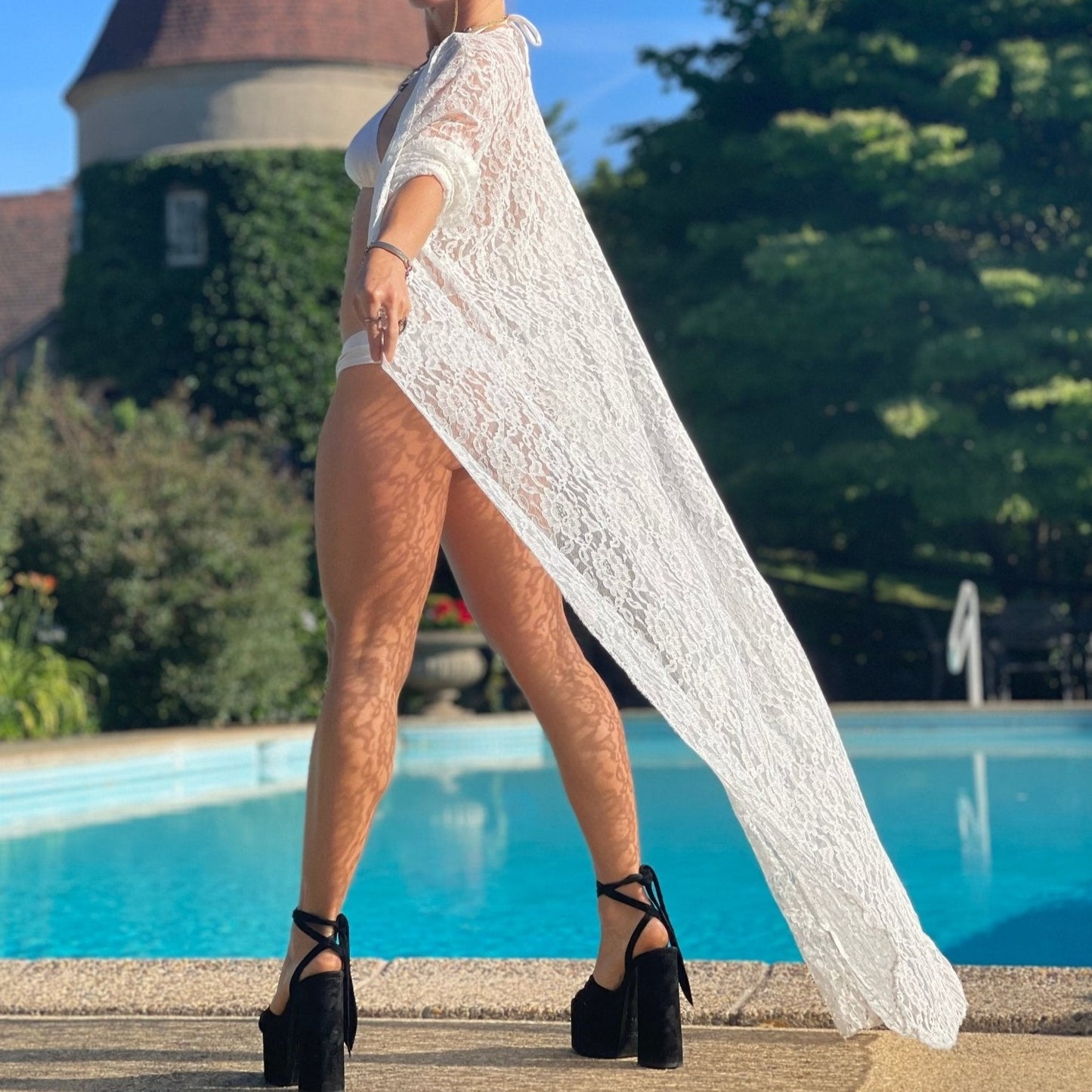 Long White Lace Robe Cover Up - Camaroha Sutra