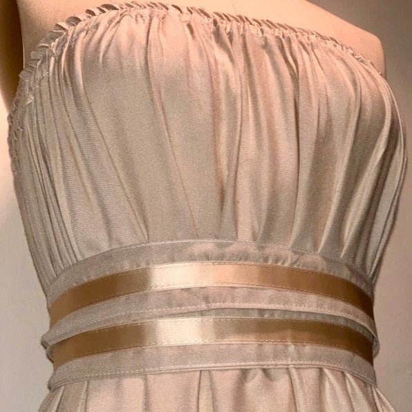 Strapless Goddess Dress 10 Inch Ruffle Cream Rayon Vintage French Satin/lace - Camaroha Sutra
