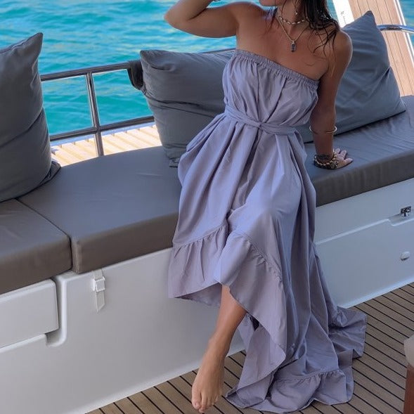 Strapless Goddess Dress 5 Inch Ruffle Platinum - Camaroha Sutra
