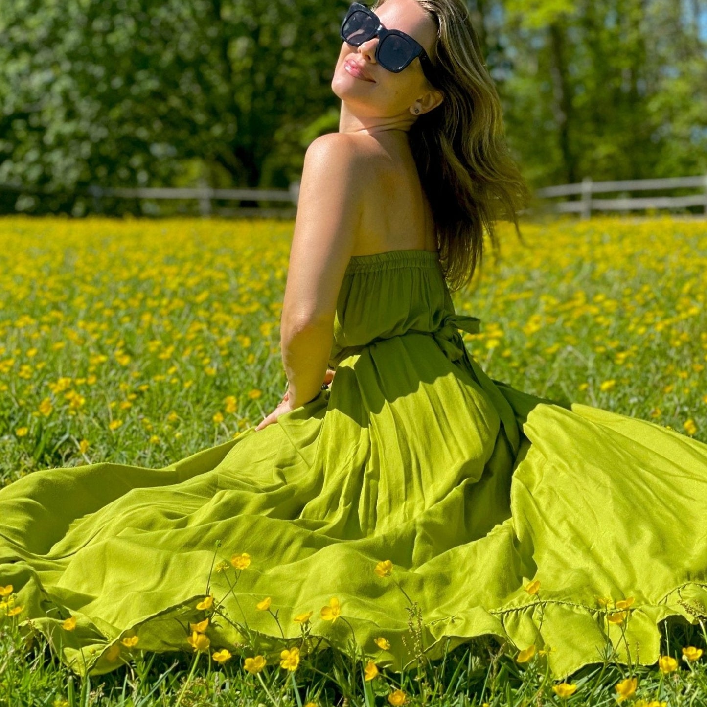 Strapless Goddess Dress Pb Green 10 Inch Ruffle Rayon - Camaroha Sutra