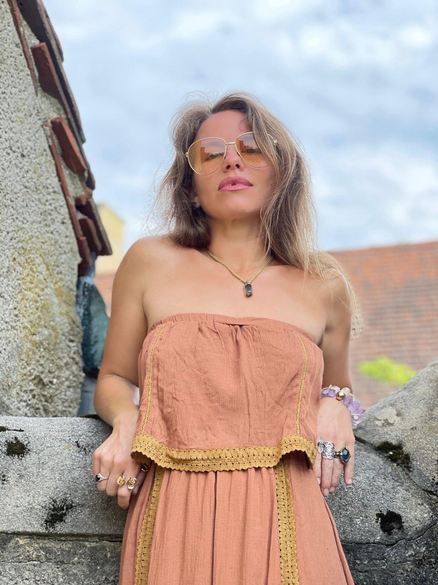 Strapless Layer Rust Dress - Camaroha Sutra