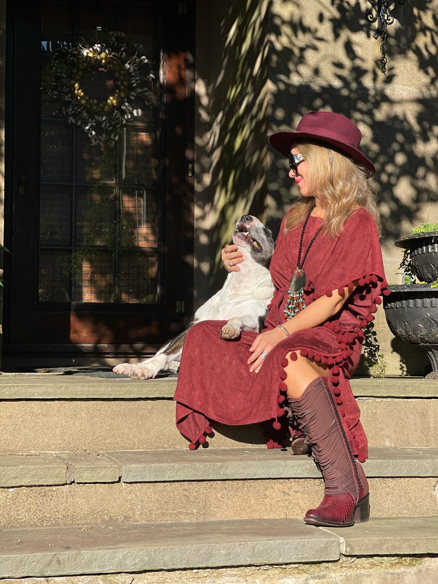 Suede Pom Pom Kaftan - Camaroha Sutra