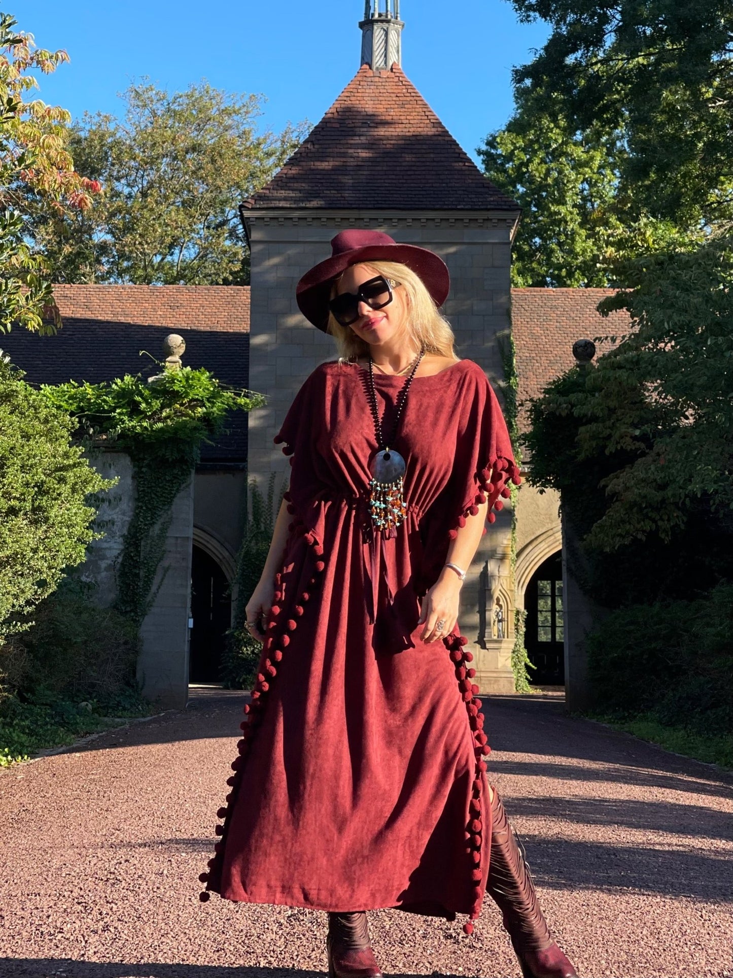 Suede Pom Pom Kaftan - Camaroha Sutra