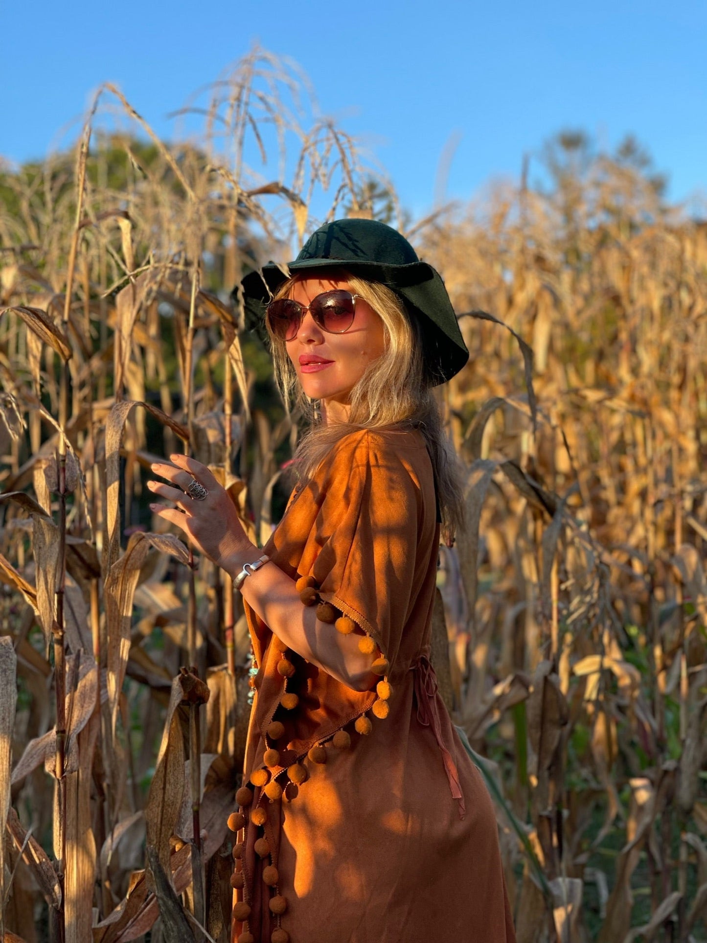 Suede Pom Pom Kaftan - Camaroha Sutra