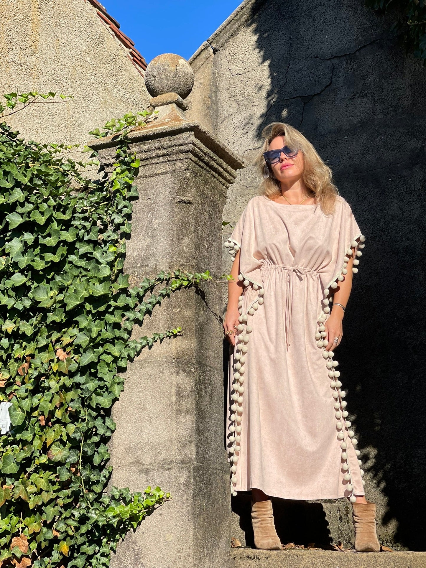 Suede Pom Pom Kaftan - Camaroha Sutra