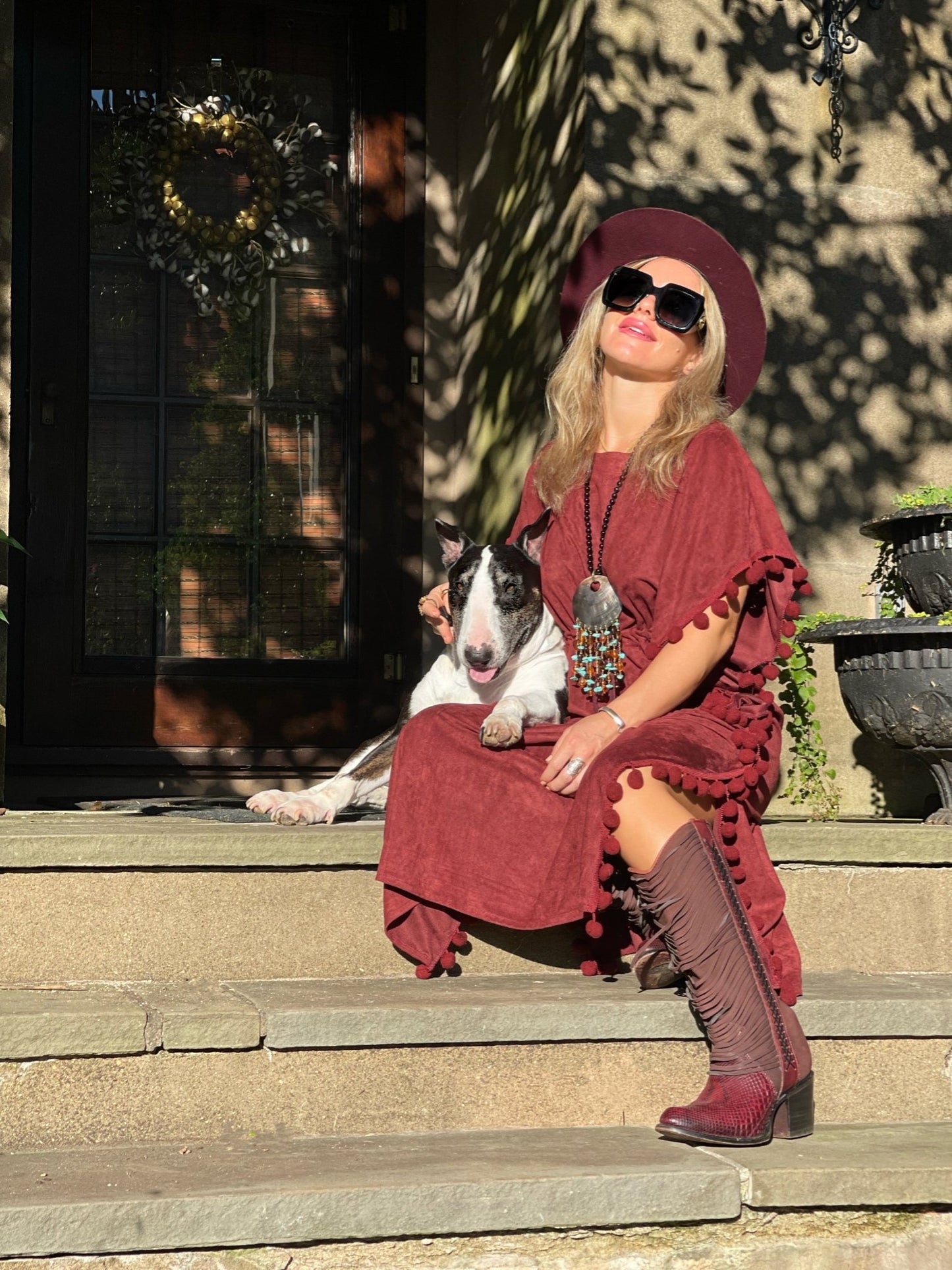 Suede Pom Pom Kaftan - Camaroha Sutra