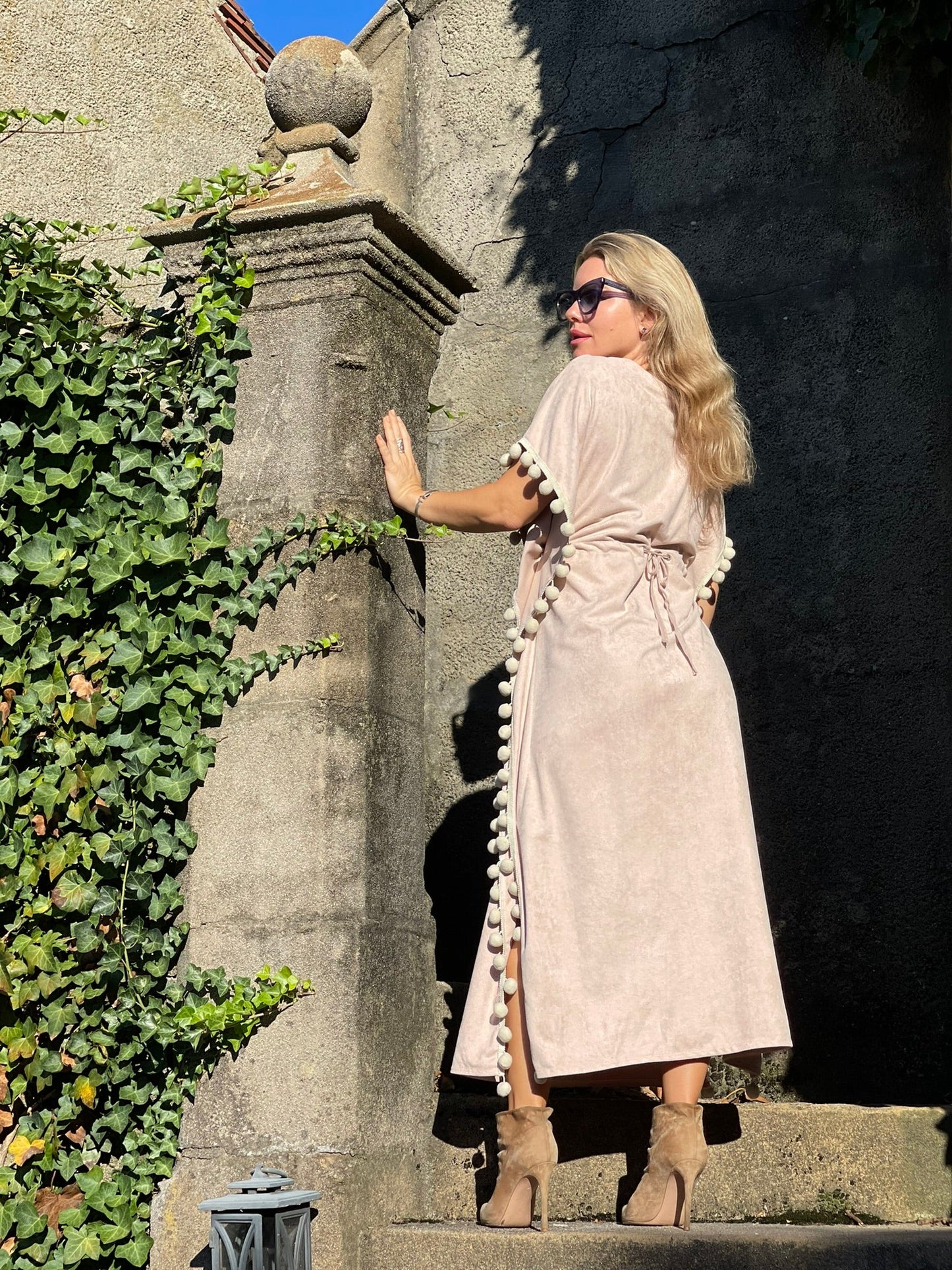 Suede Pom Pom Kaftan - Camaroha Sutra