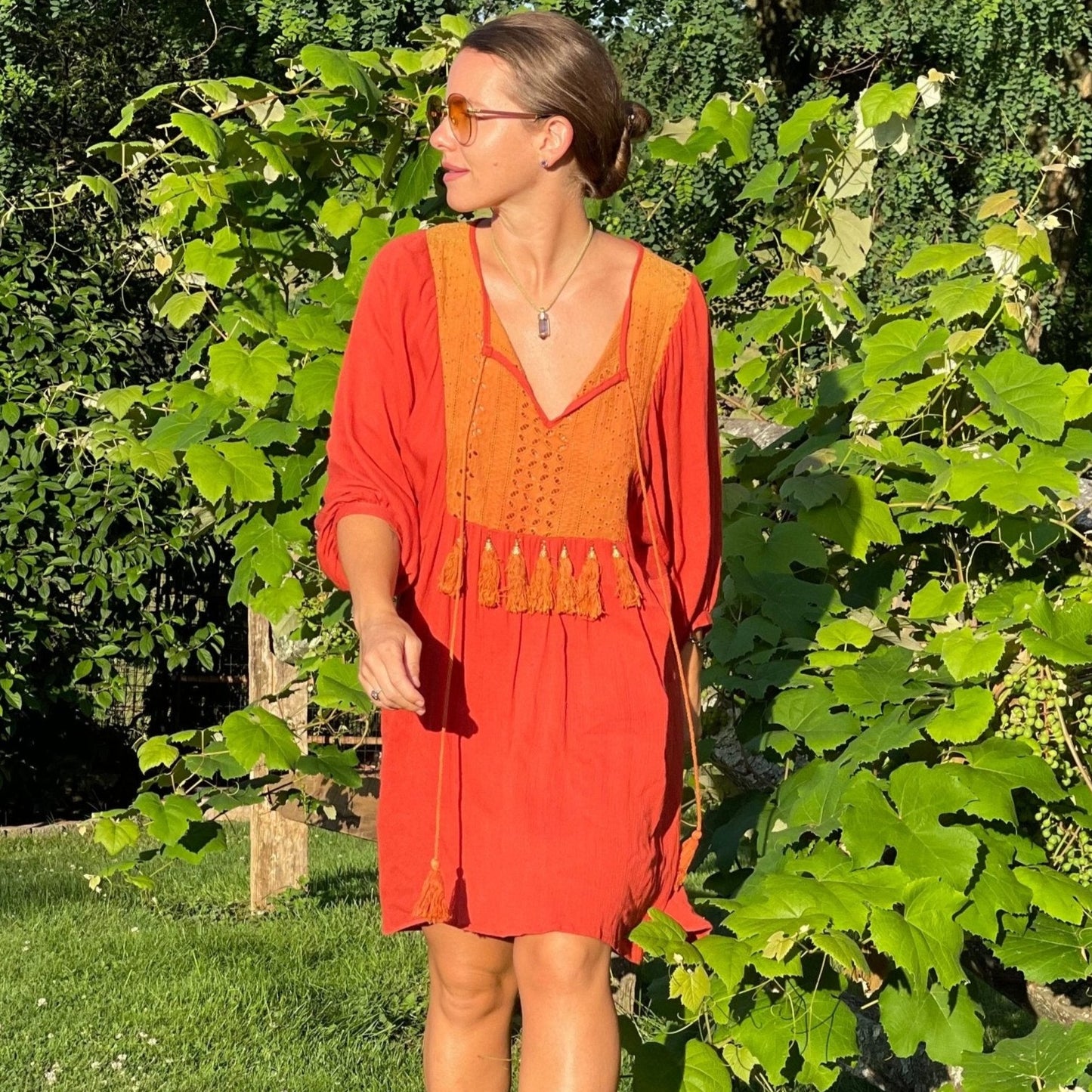 Terracotta Tassel Long Sleeve Tunic - Camaroha Sutra