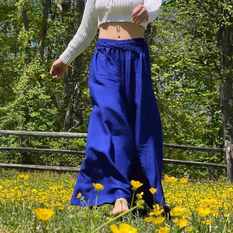 Blossom Goddess Royal Blue Palazzo Pants - Camaroha Sutra