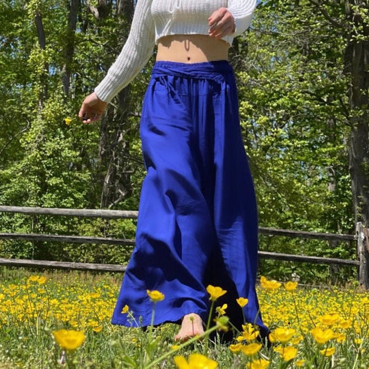 Blossom Goddess Royal Blue Palazzo Pants - Camaroha Sutra