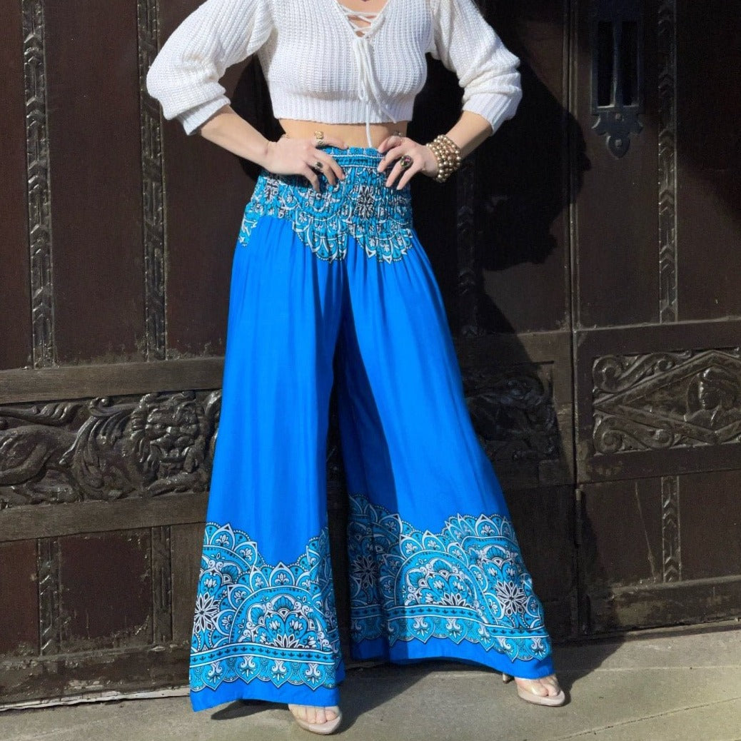 Calypso Goddess Blue Mandala Wide Leg Pants - Camaroha Sutra