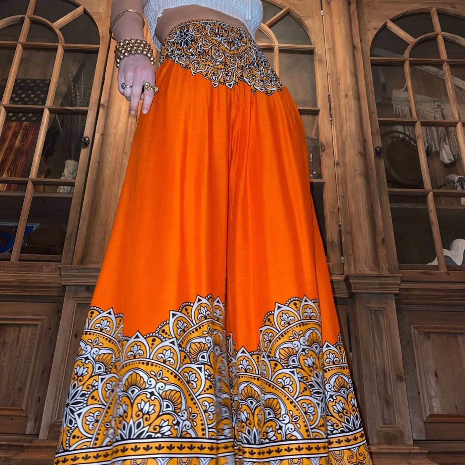 Calypso Goddess Orange Mandala Wide Leg Pants - Camaroha Sutra