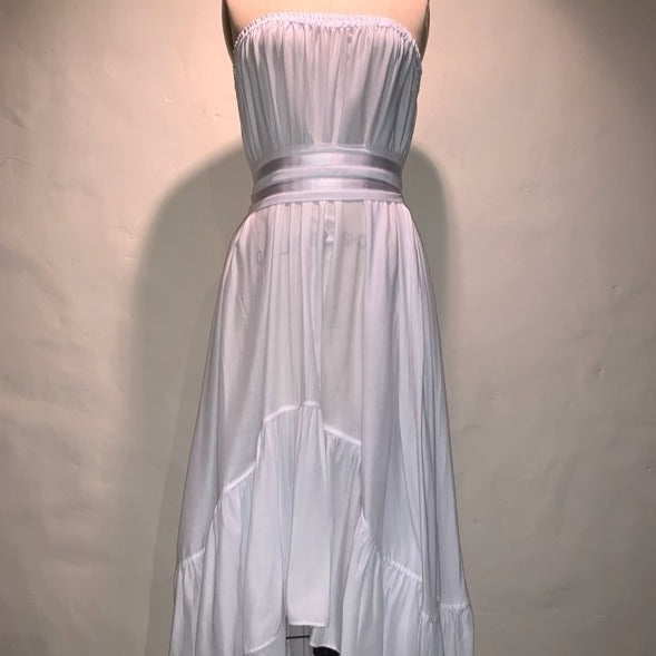 Goddess Dress White 10 Inch Ruffle Rayon **petite** Vintage French Satin/lace - Camaroha Sutra