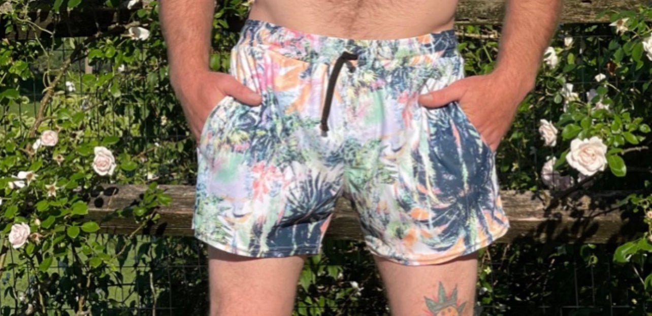 Men’s Abstract Palms Swim Trunks - Camaroha Sutra