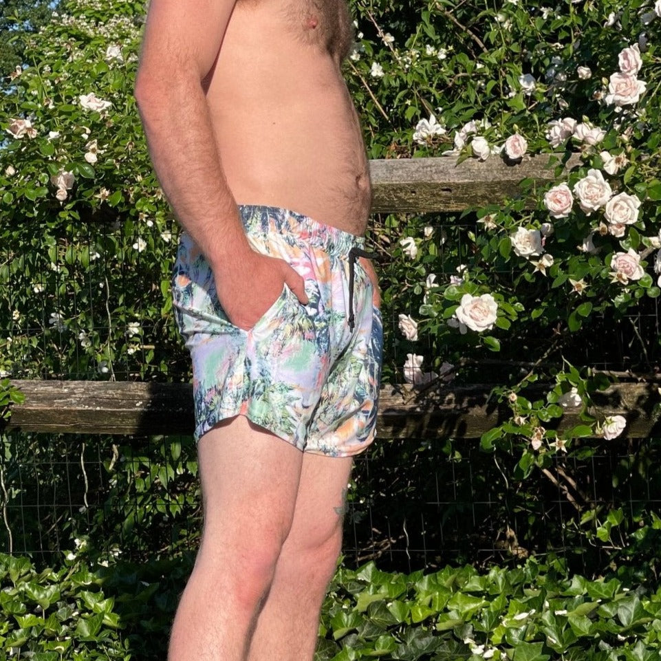 Men’s Abstract Palms Swim Trunks - Camaroha Sutra
