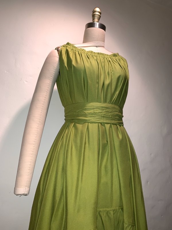 Sleeveless Goddess Dress 10 Inch Ruffle Rayon Green - Camaroha Sutra