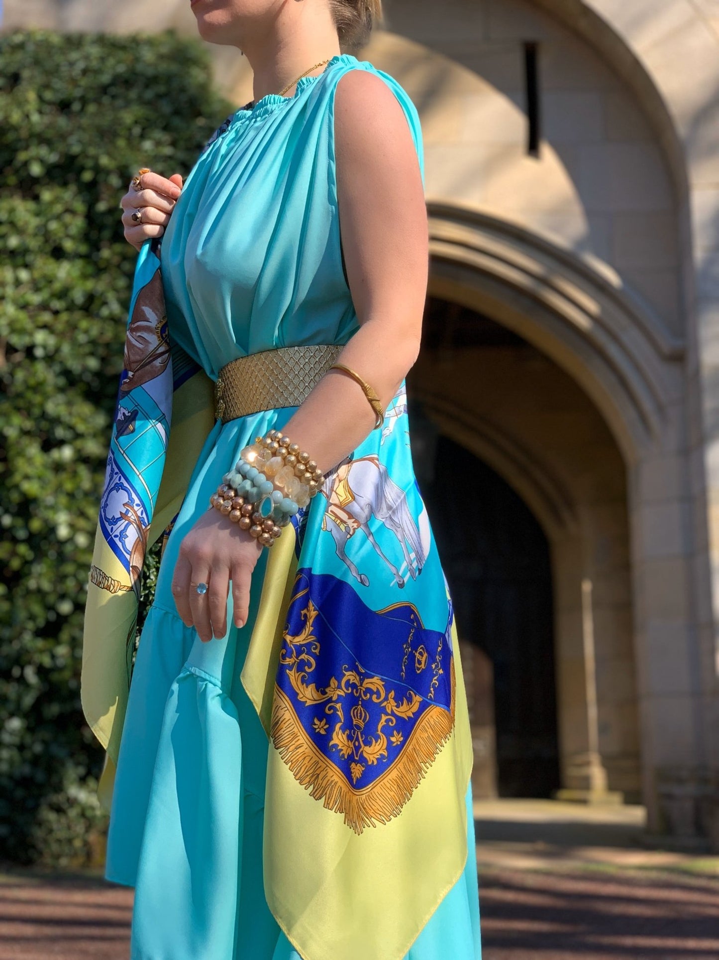 Sleeveless Goddess Dress 5 Inch Ruffle Bvi Blue - Camaroha Sutra