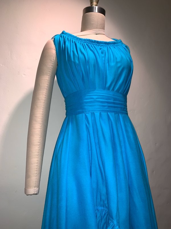 Sleeveless Goddess Dress 5 Inch Ruffle Rayon Aqua Blue - Camaroha Sutra