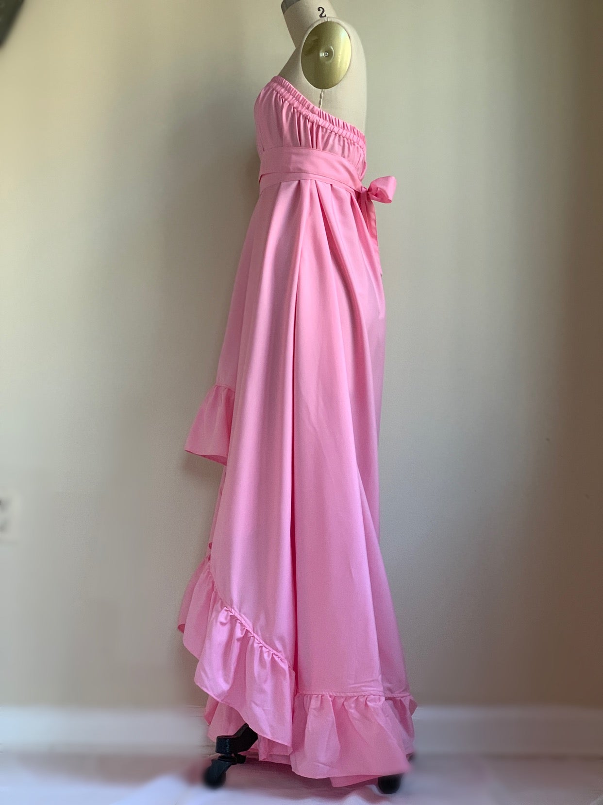 Strapless Goddess Dress 5 Inch Ruffle Palm Beach Pink - Camaroha Sutra